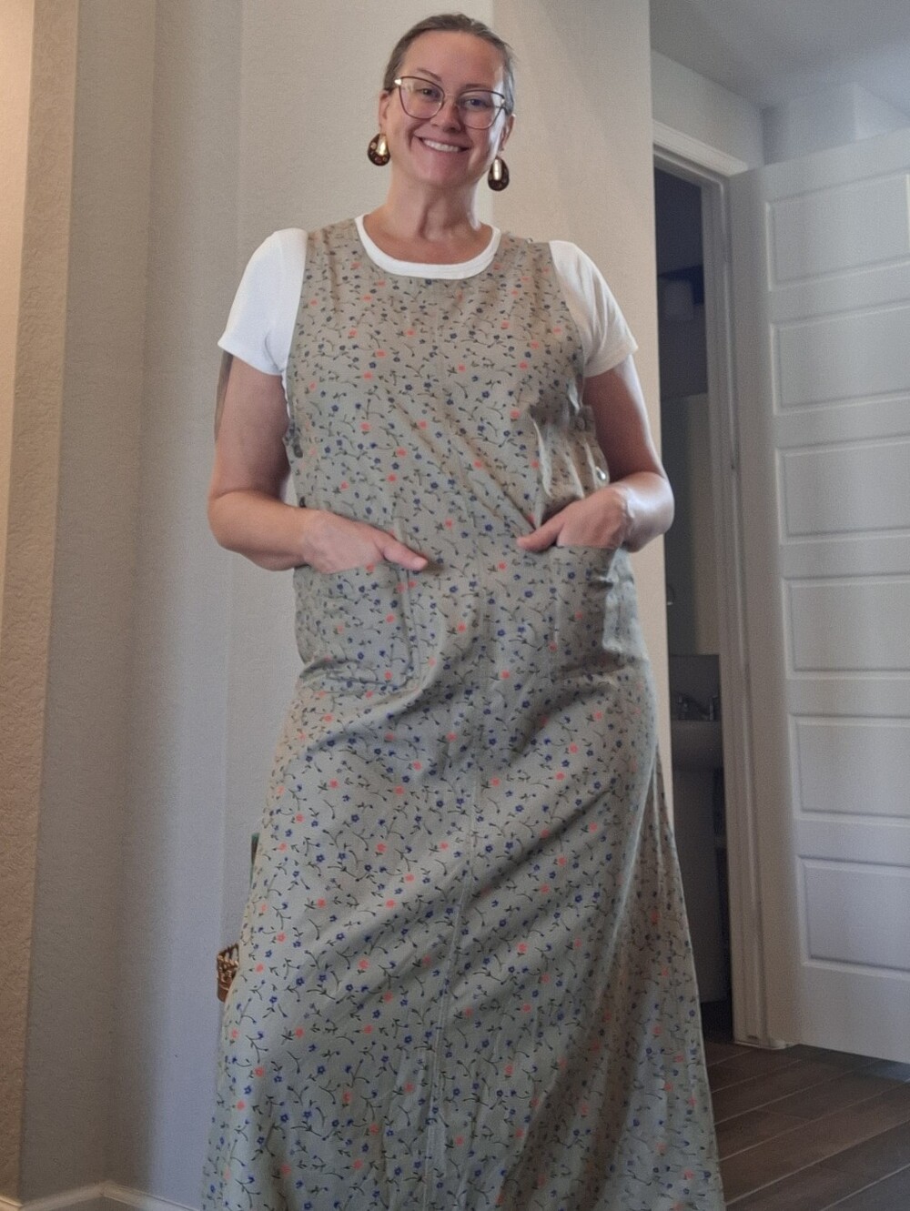 Vintage Directives Country Floral Jumper Maxi Dress Green Floral Size XL